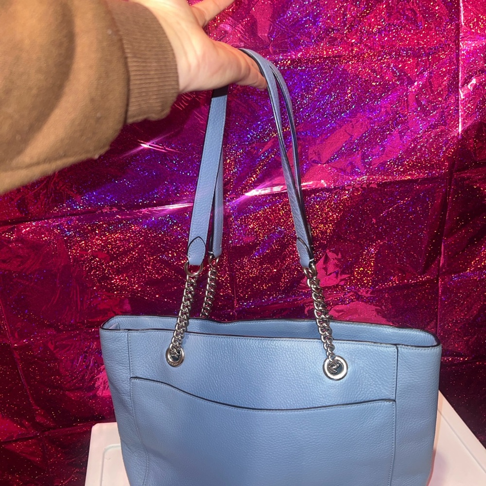 COACH Light Blue Pebbled Leather Tote Bag - Picture 2 of 4